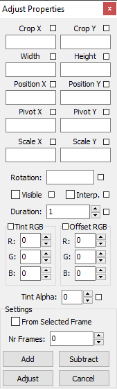 Adjust Properties window