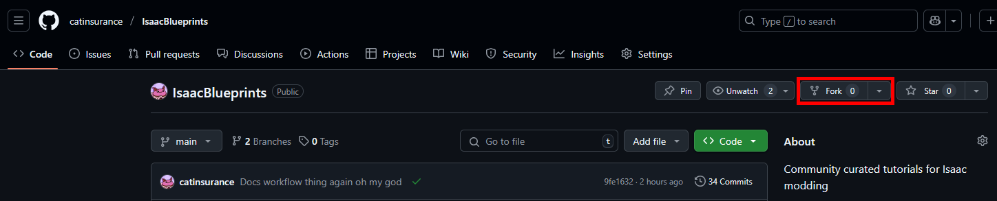 Fork repository button